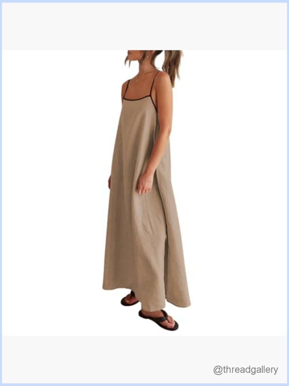 Linen Maxi Dress Spaghetti Strap Backless Casual Beach Party - Picture 6 of 7